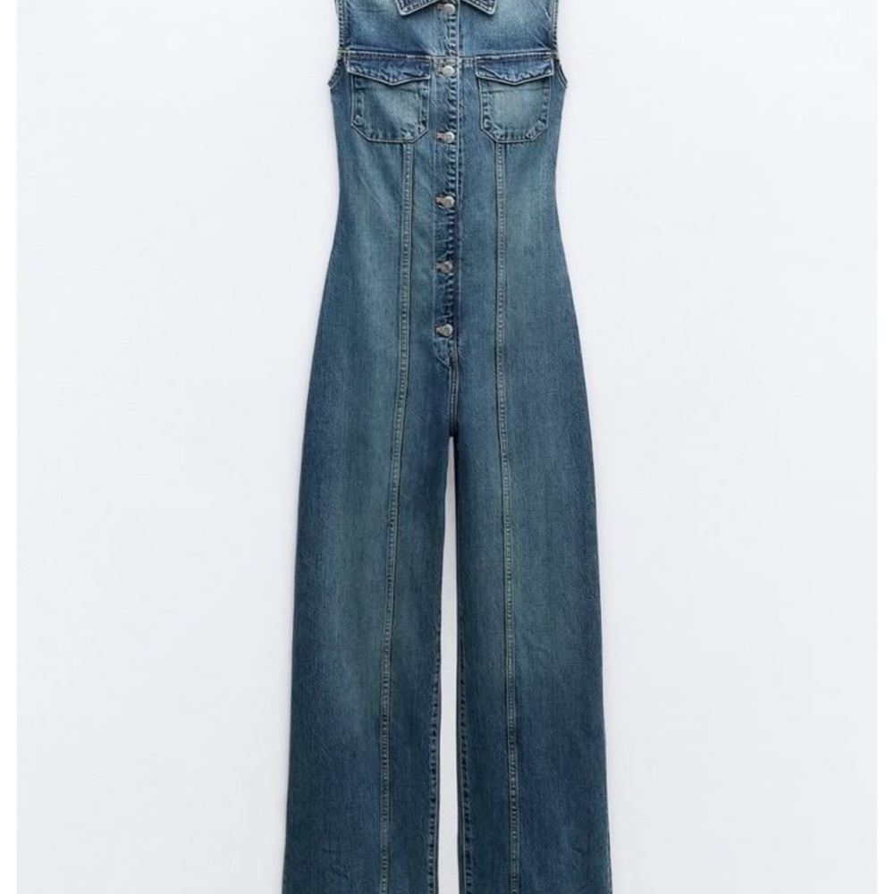 Zara sleeveless back cut out denim jumpsuit